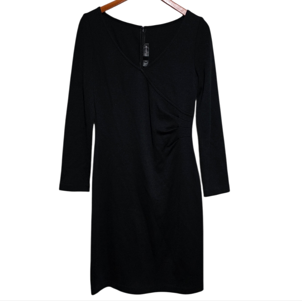 St. John Knit V-Neck Midi Dress in Black Size 8